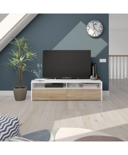 meuble TV design bois et blanc kioto